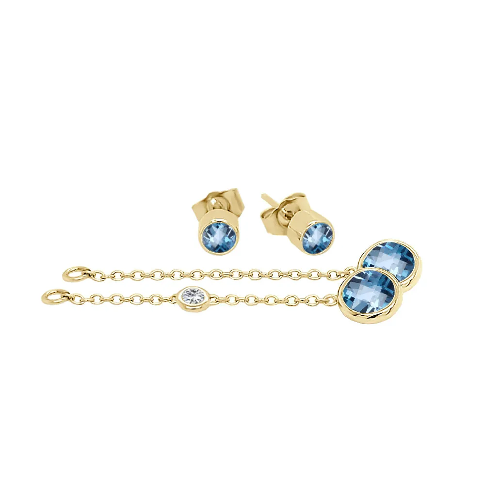 Round Shape Gemstone & 0.04Ct Diamond Mismatched Earring Set in 14K Gold