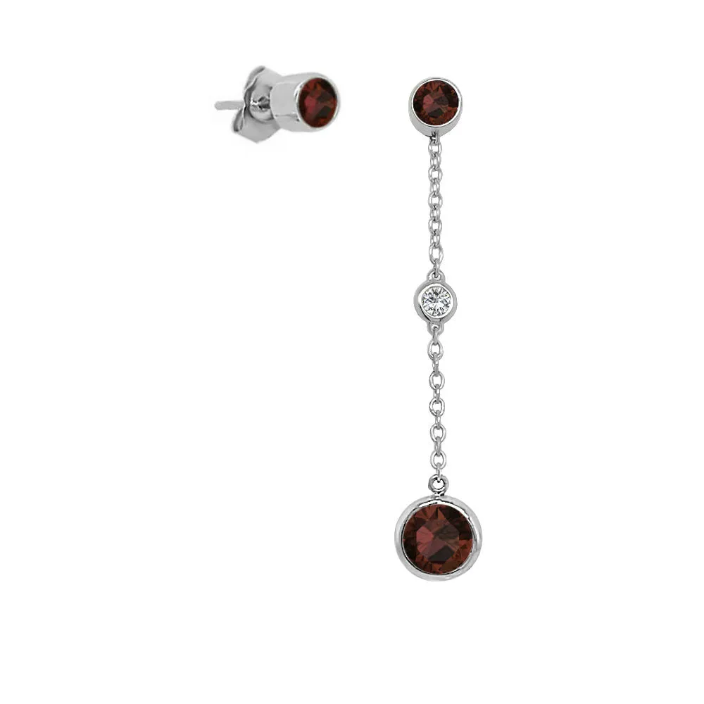 Round Shape Gemstone & 0.04Ct Diamond Mismatched Earring Set in 14K Gold