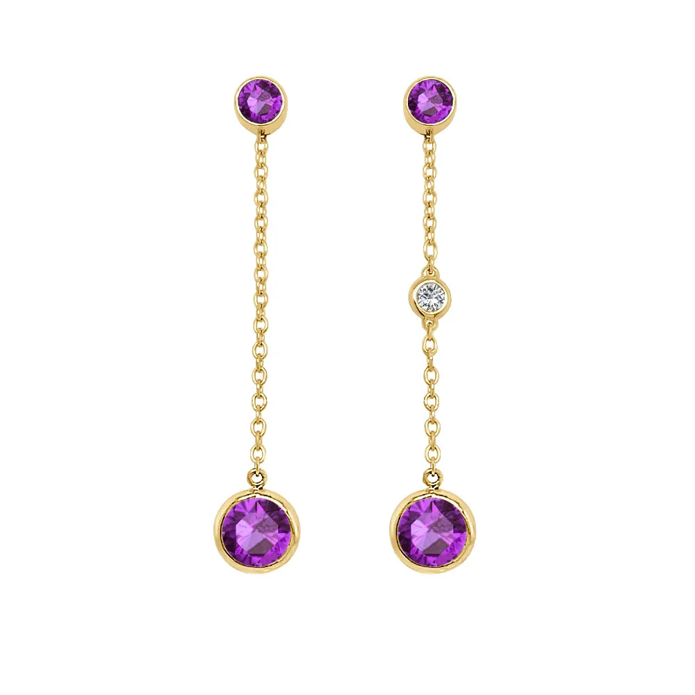 Round Shape Gemstone & 0.04Ct Diamond Mismatched Earring Set in 14K Gold