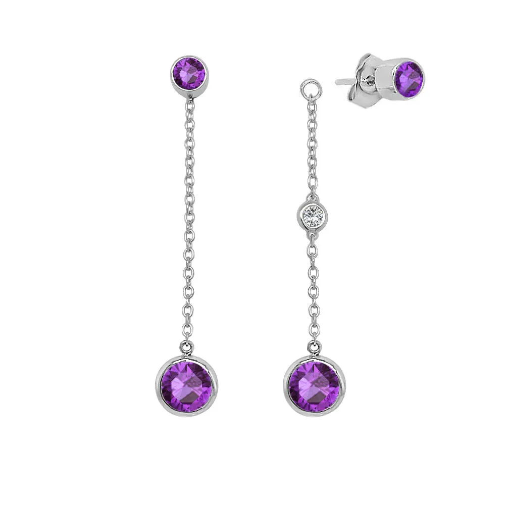 Round Shape Gemstone & 0.04Ct Diamond Mismatched Earring Set in 14K Gold