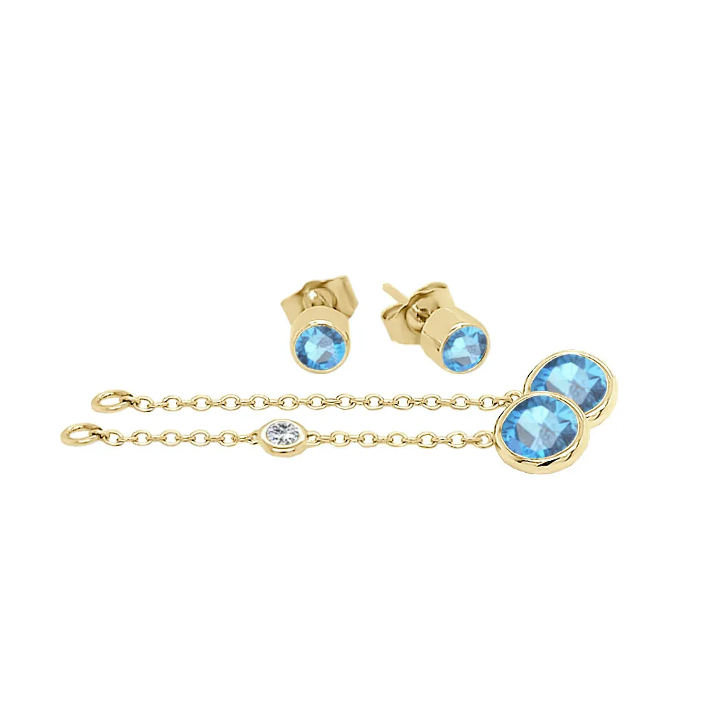 Round Shape Gemstone & 0.04Ct Diamond Mismatched Earring Set in 14K Gold