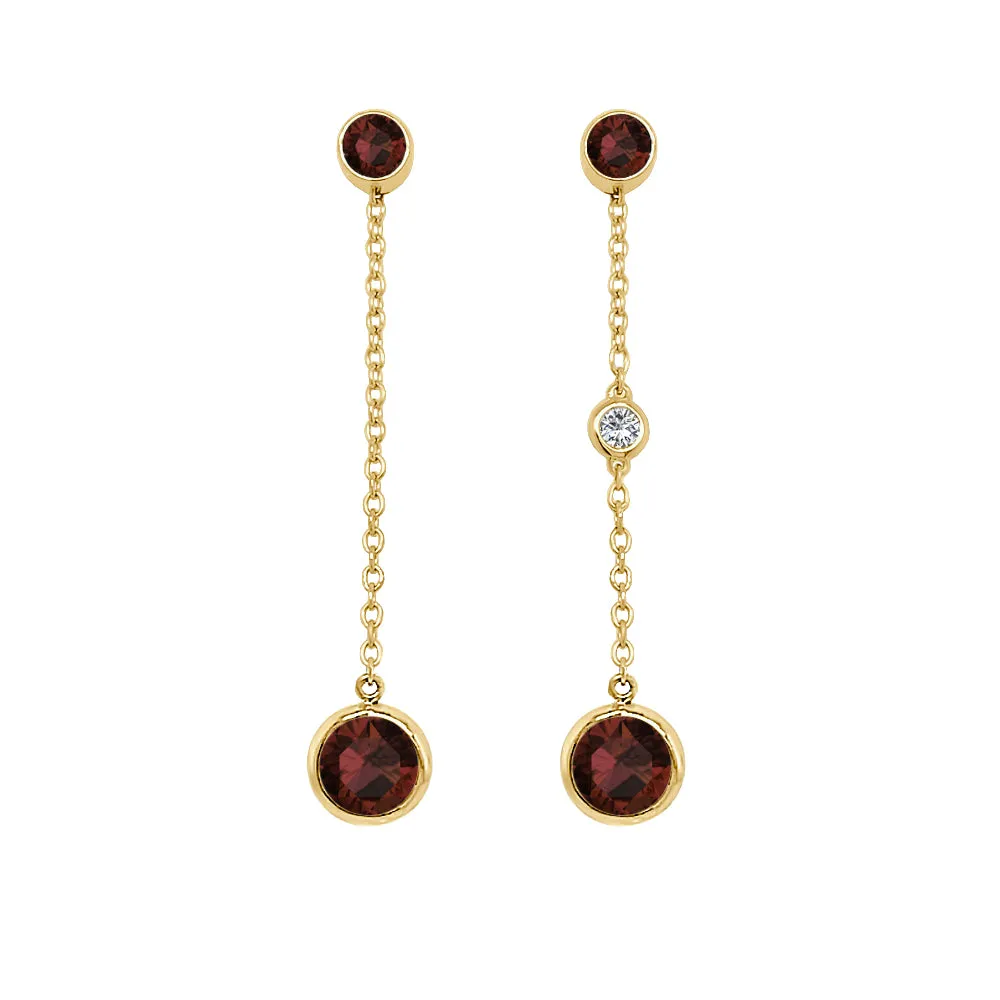 Round Shape Gemstone & 0.04Ct Diamond Mismatched Earring Set in 14K Gold