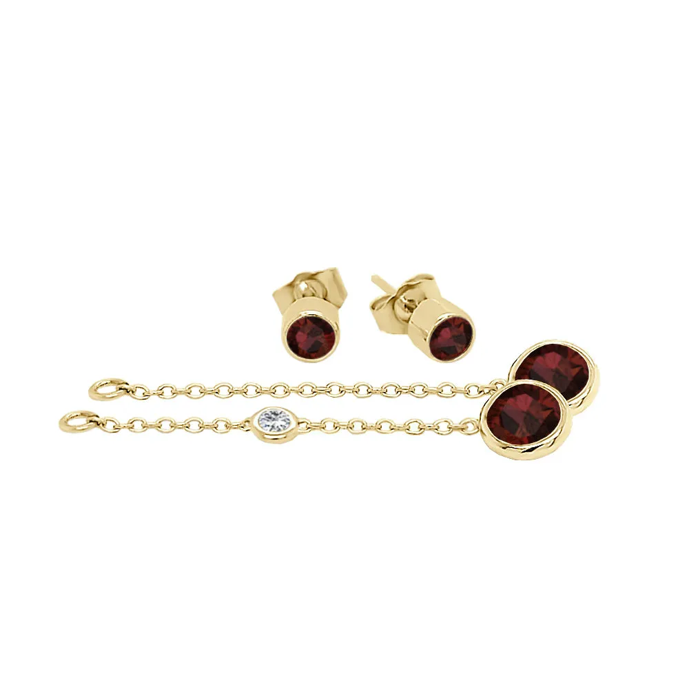 Round Shape Gemstone & 0.04Ct Diamond Mismatched Earring Set in 14K Gold
