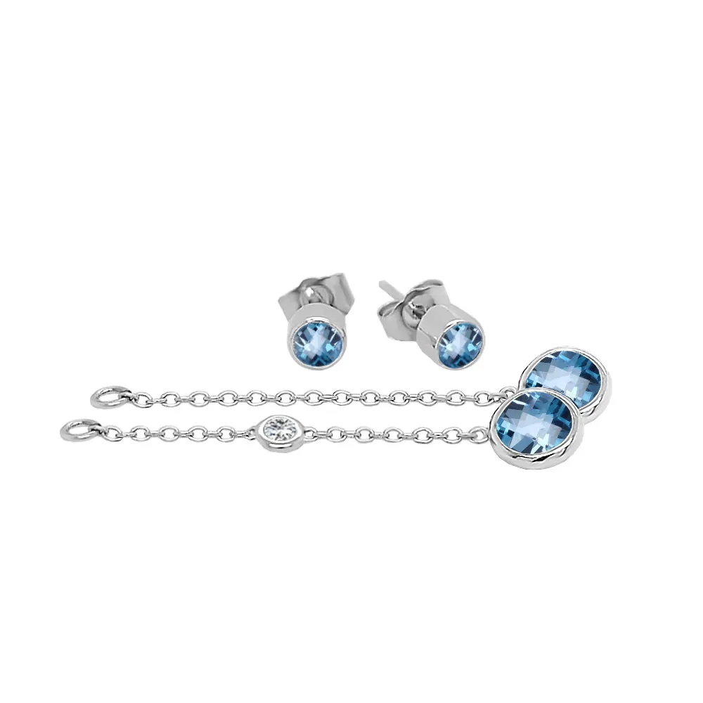 Round Shape Gemstone & 0.04Ct Diamond Mismatched Earring Set in 14K Gold