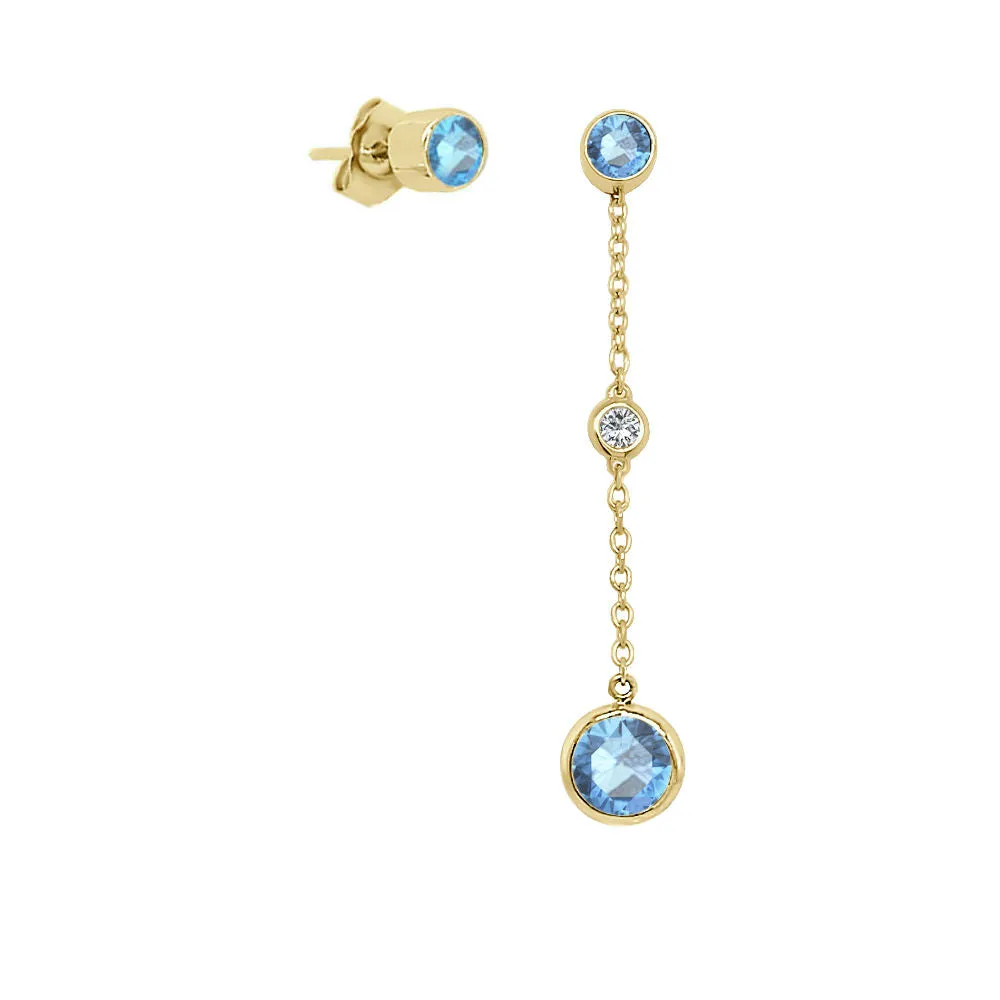 Round Shape Gemstone & 0.04Ct Diamond Mismatched Earring Set in 14K Gold