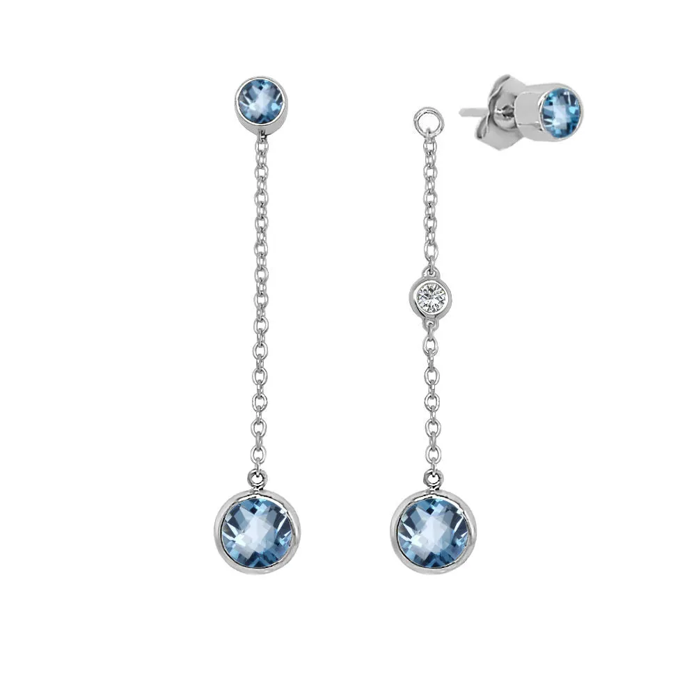 Round Shape Gemstone & 0.04Ct Diamond Mismatched Earring Set in 14K Gold