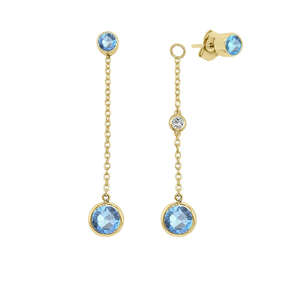 Round Shape Gemstone & 0.04Ct Diamond Mismatched Earring Set in 14K Gold