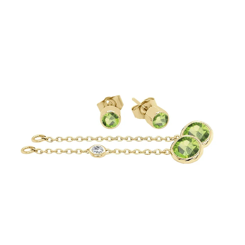 Round Shape Gemstone & 0.04Ct Diamond Mismatched Earring Set in 14K Gold