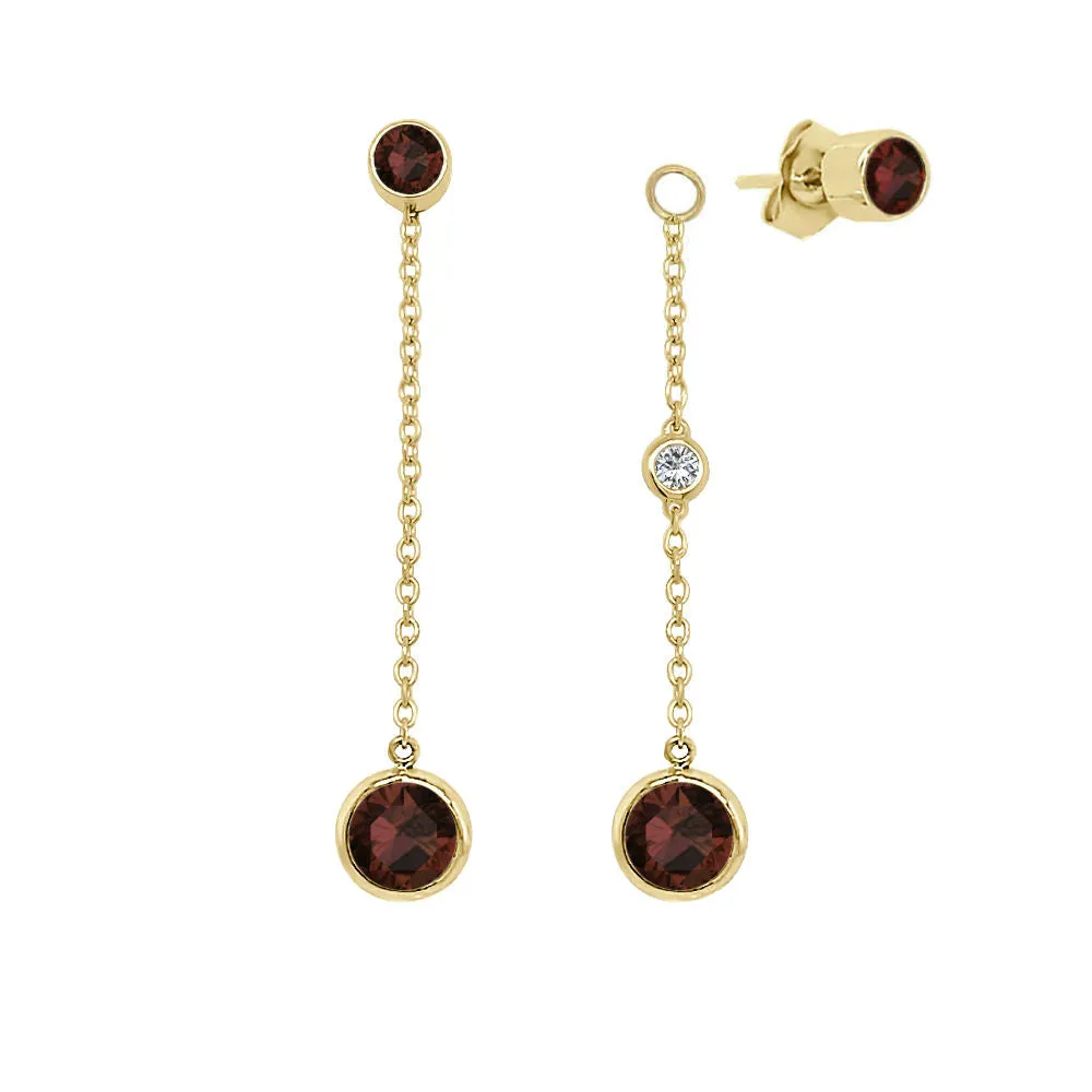 Round Shape Gemstone & 0.04Ct Diamond Mismatched Earring Set in 14K Gold