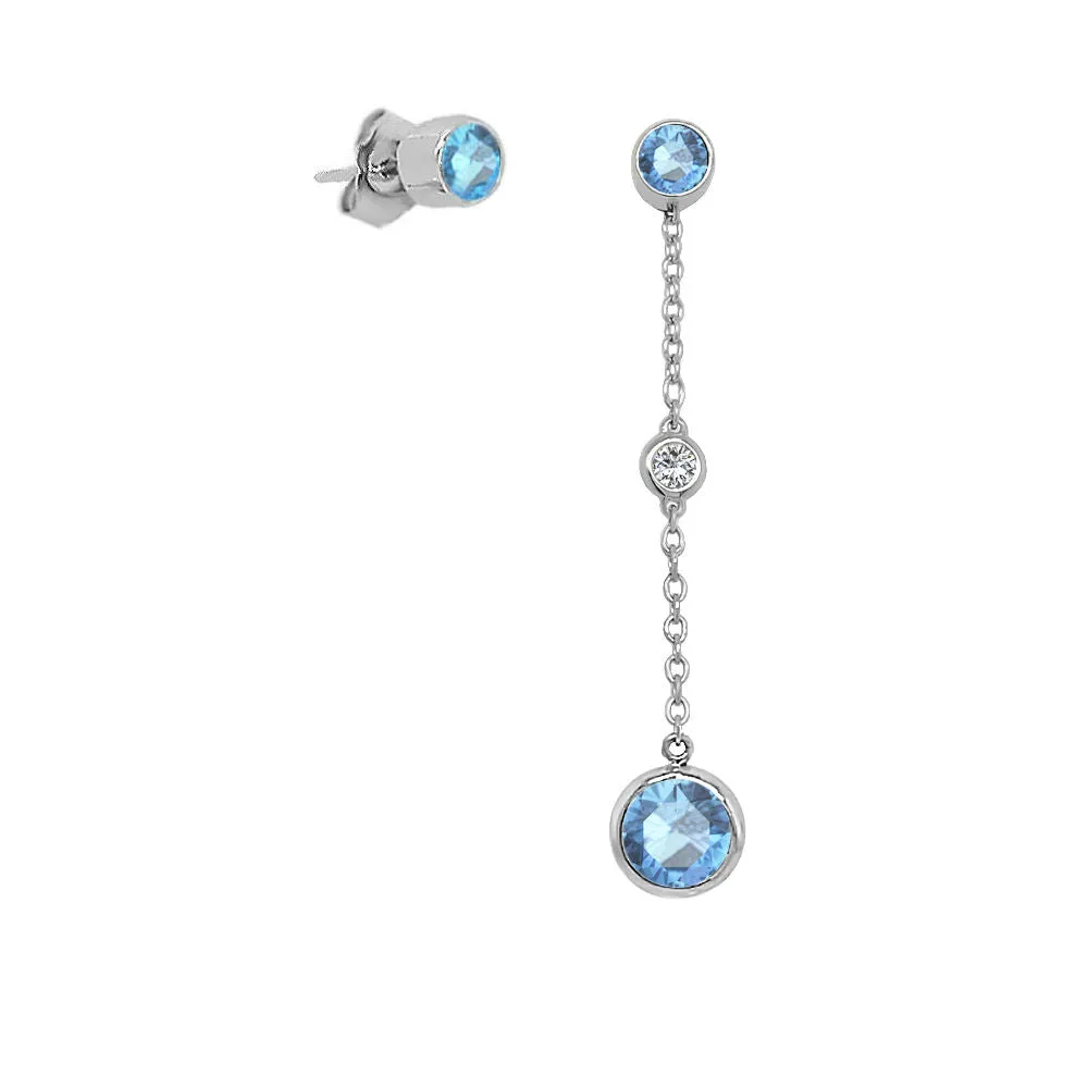 Round Shape Gemstone & 0.04Ct Diamond Mismatched Earring Set in 14K Gold