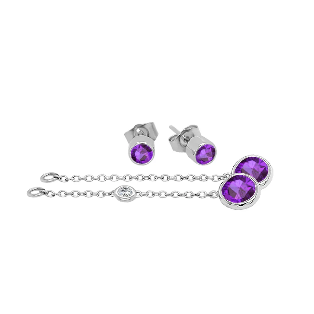 Round Shape Gemstone & 0.04Ct Diamond Mismatched Earring Set in 14K Gold