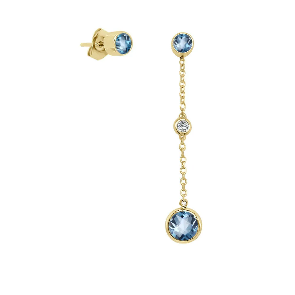 Round Shape Gemstone & 0.04Ct Diamond Mismatched Earring Set in 14K Gold