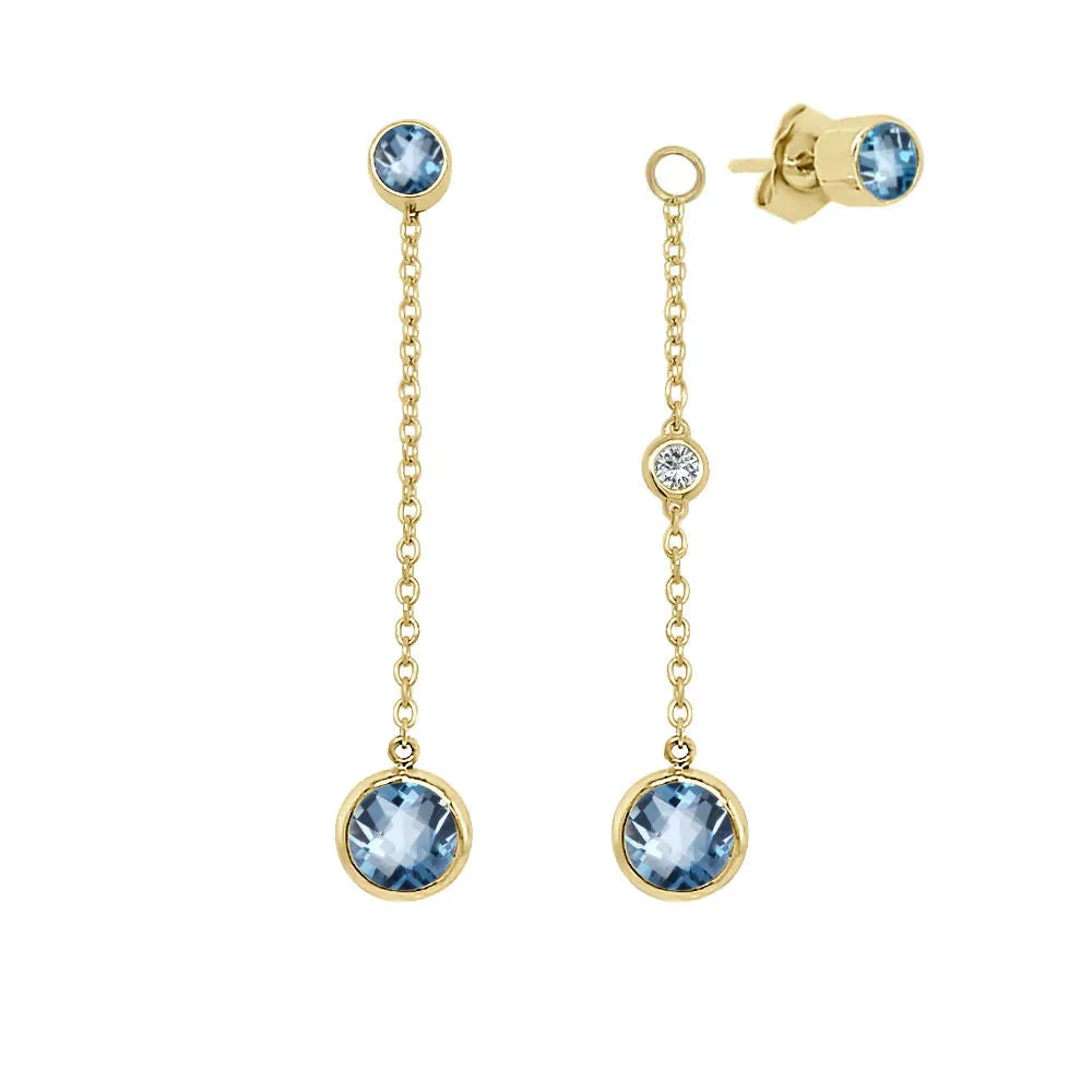 Round Shape Gemstone & 0.04Ct Diamond Mismatched Earring Set in 14K Gold