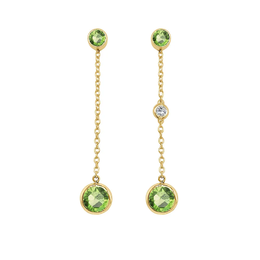 Round Shape Gemstone & 0.04Ct Diamond Mismatched Earring Set in 14K Gold