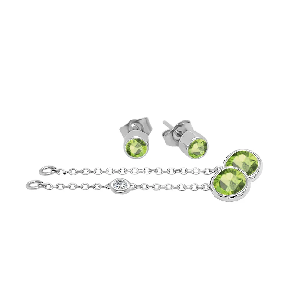 Round Shape Gemstone & 0.04Ct Diamond Mismatched Earring Set in 14K Gold