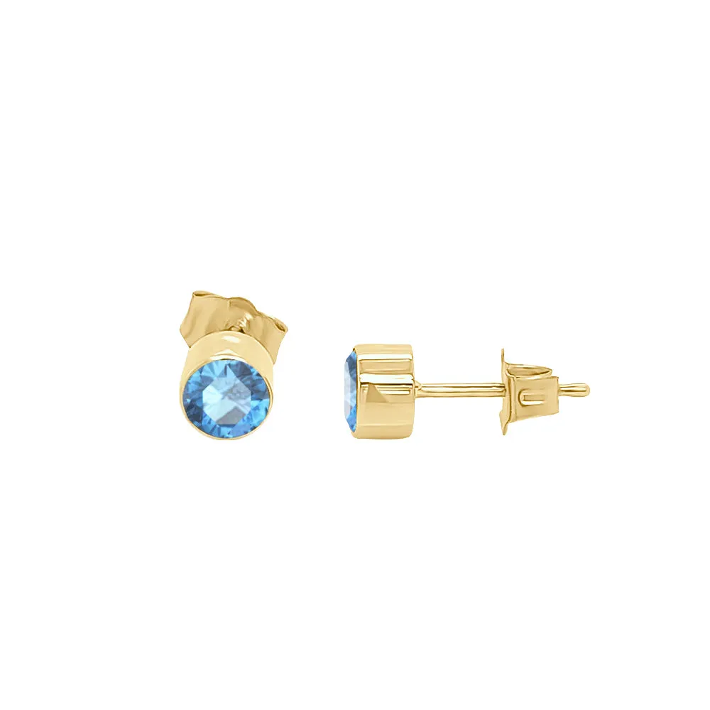 Round Shape Gemstone & 0.04Ct Diamond Mismatched Earring Set in 14K Gold