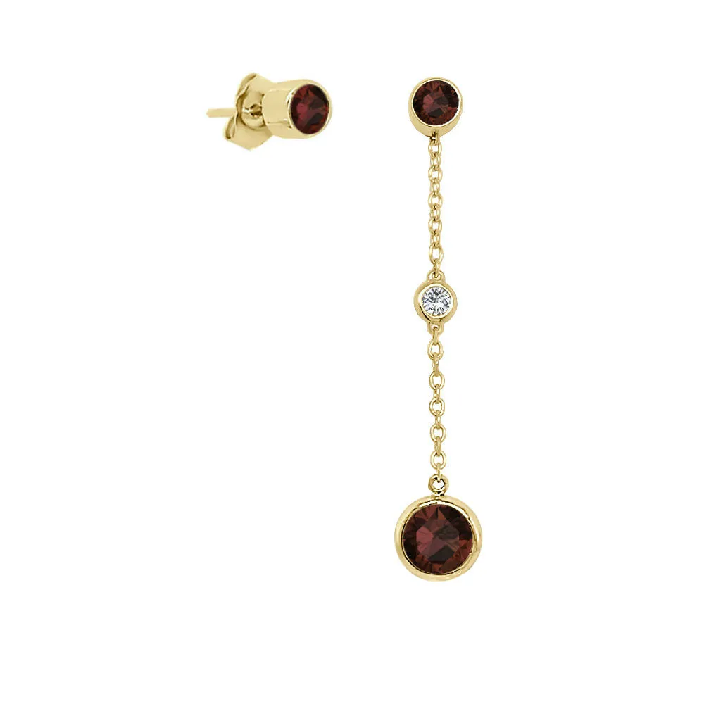 Round Shape Gemstone & 0.04Ct Diamond Mismatched Earring Set in 14K Gold