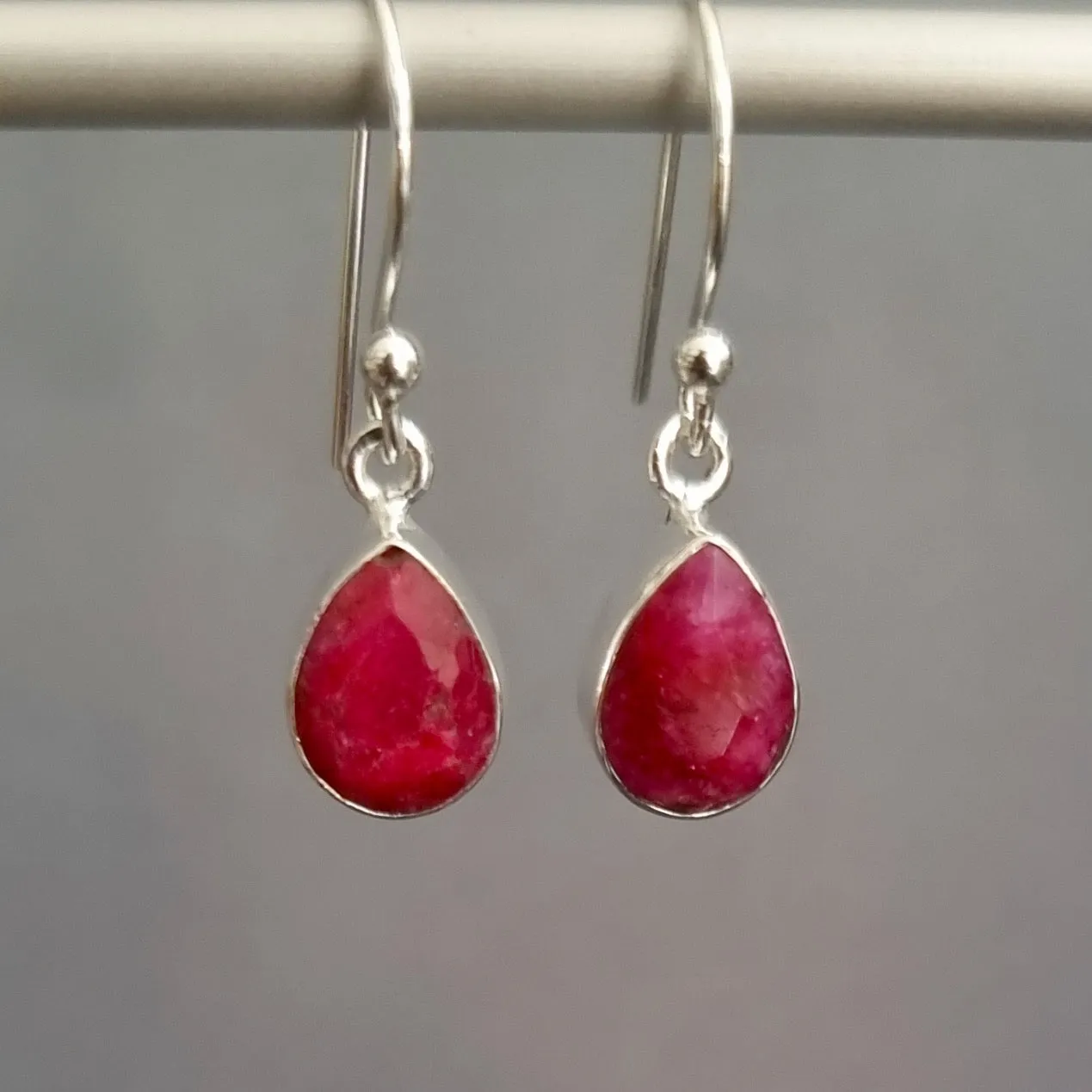 Ruby Teardrop 9mm x 6/7mm 925 Sterling Silver Earrings, E5R