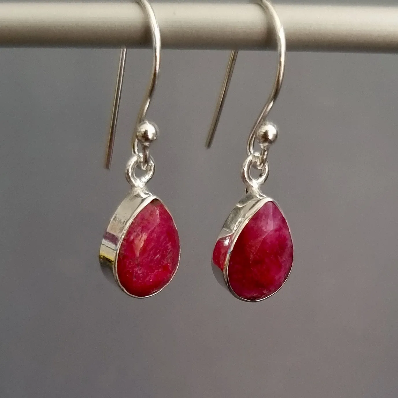 Ruby Teardrop 9mm x 6/7mm 925 Sterling Silver Earrings, E5R