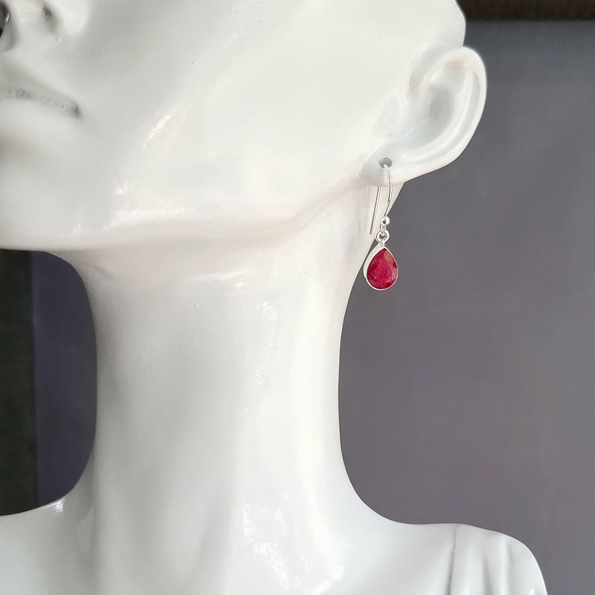 Ruby Teardrop 9mm x 6/7mm 925 Sterling Silver Earrings, E5R