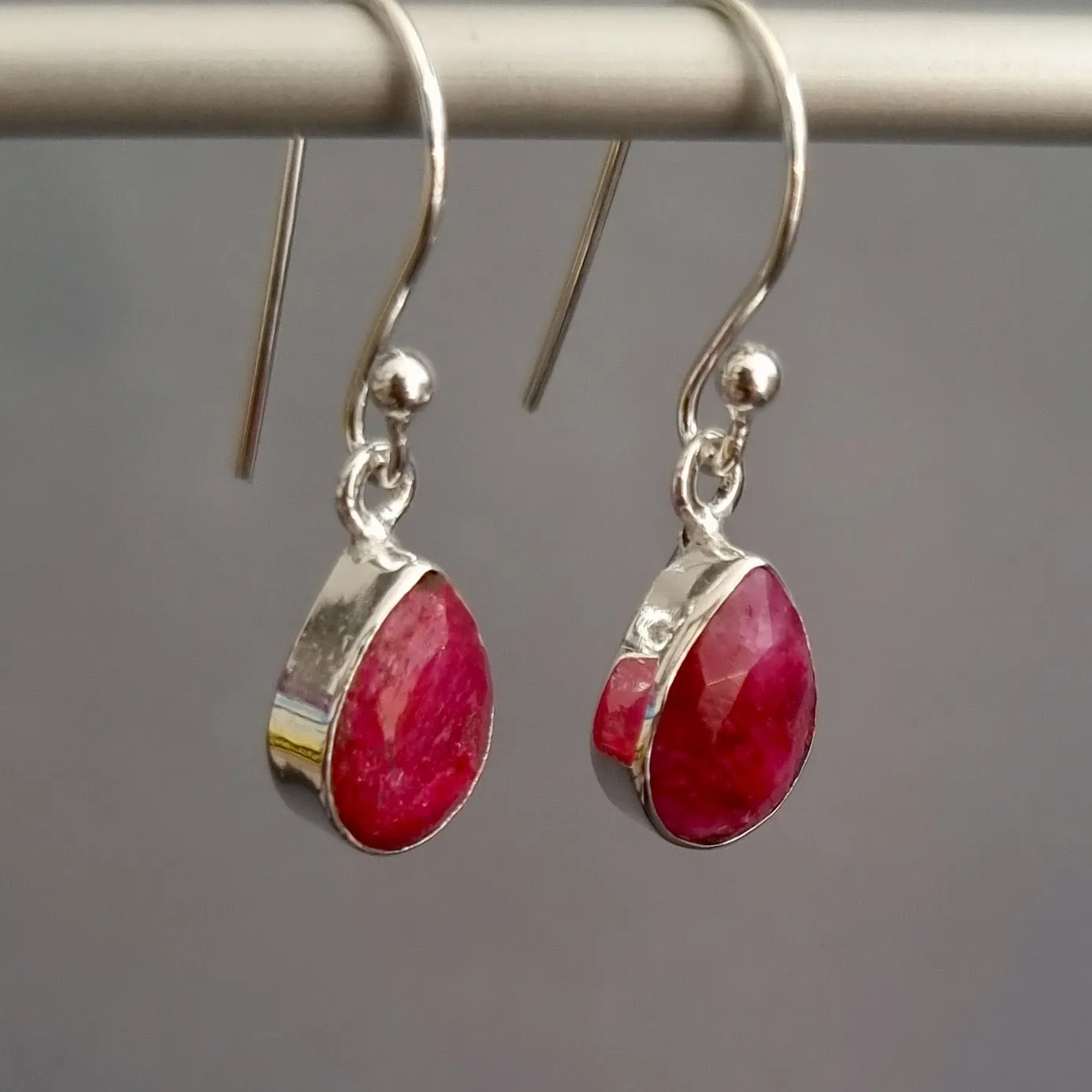 Ruby Teardrop 9mm x 6/7mm 925 Sterling Silver Earrings, E5R