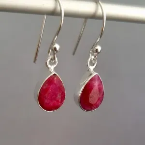 Ruby Teardrop 9mm x 6/7mm 925 Sterling Silver Earrings, E5R