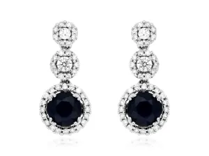 Sapphire and Diamond Three Stone Drop Earrings