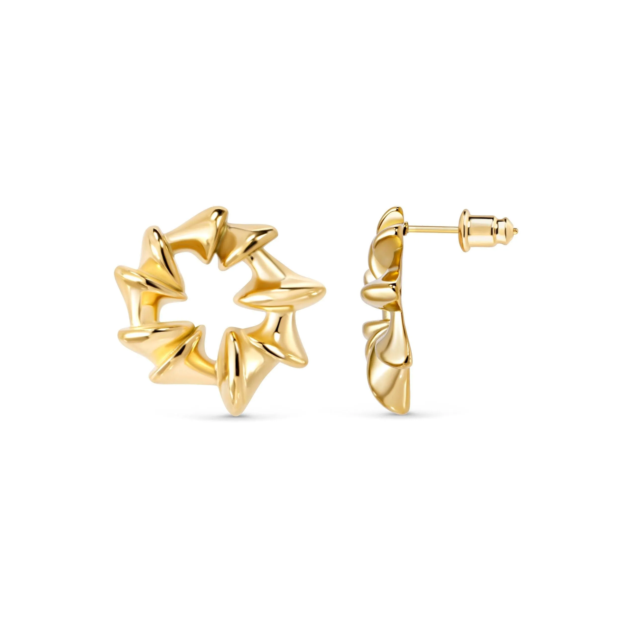 Sculpted Spiked Hoop Earrings - 18K Gold Vermeil