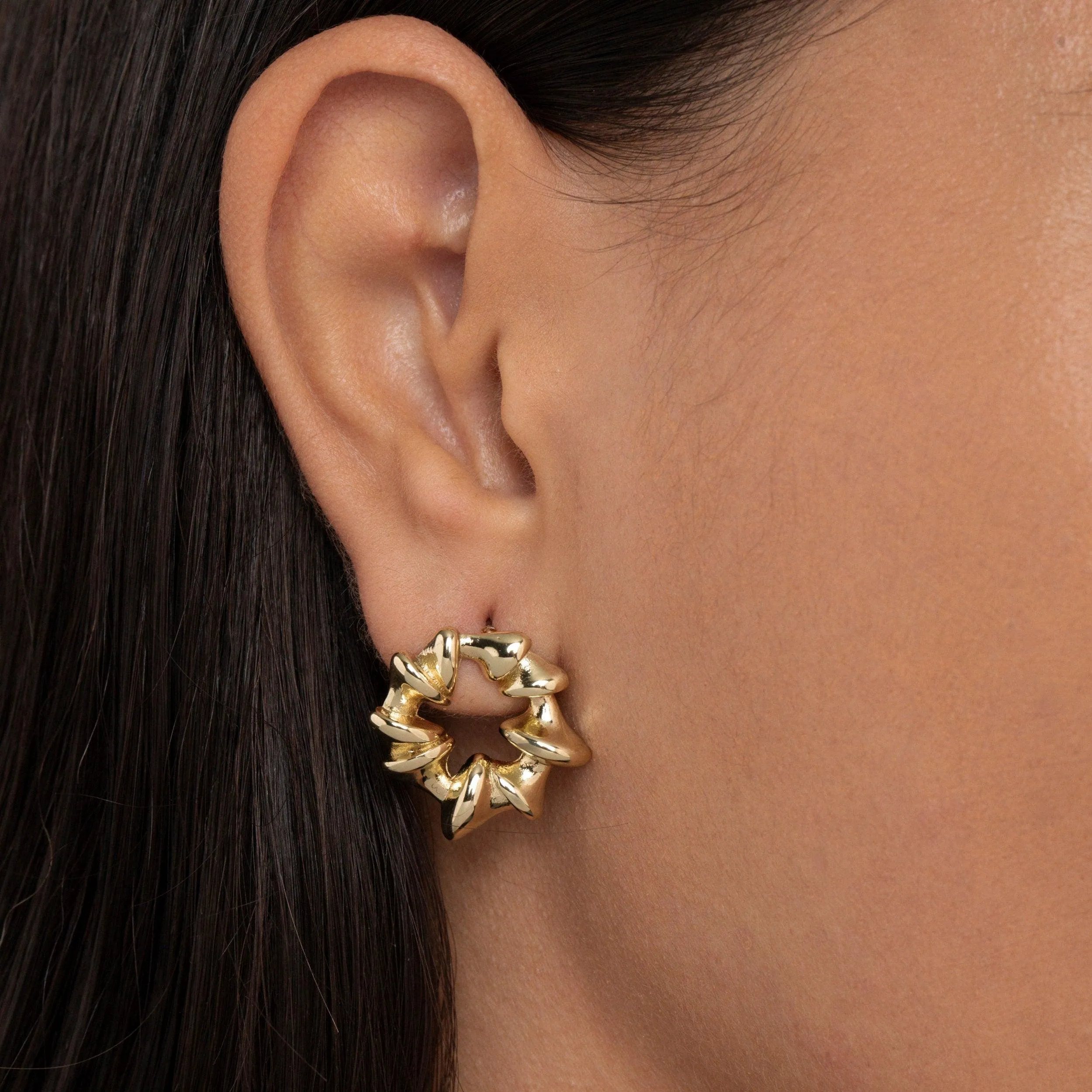 Sculpted Spiked Hoop Earrings - 18K Gold Vermeil