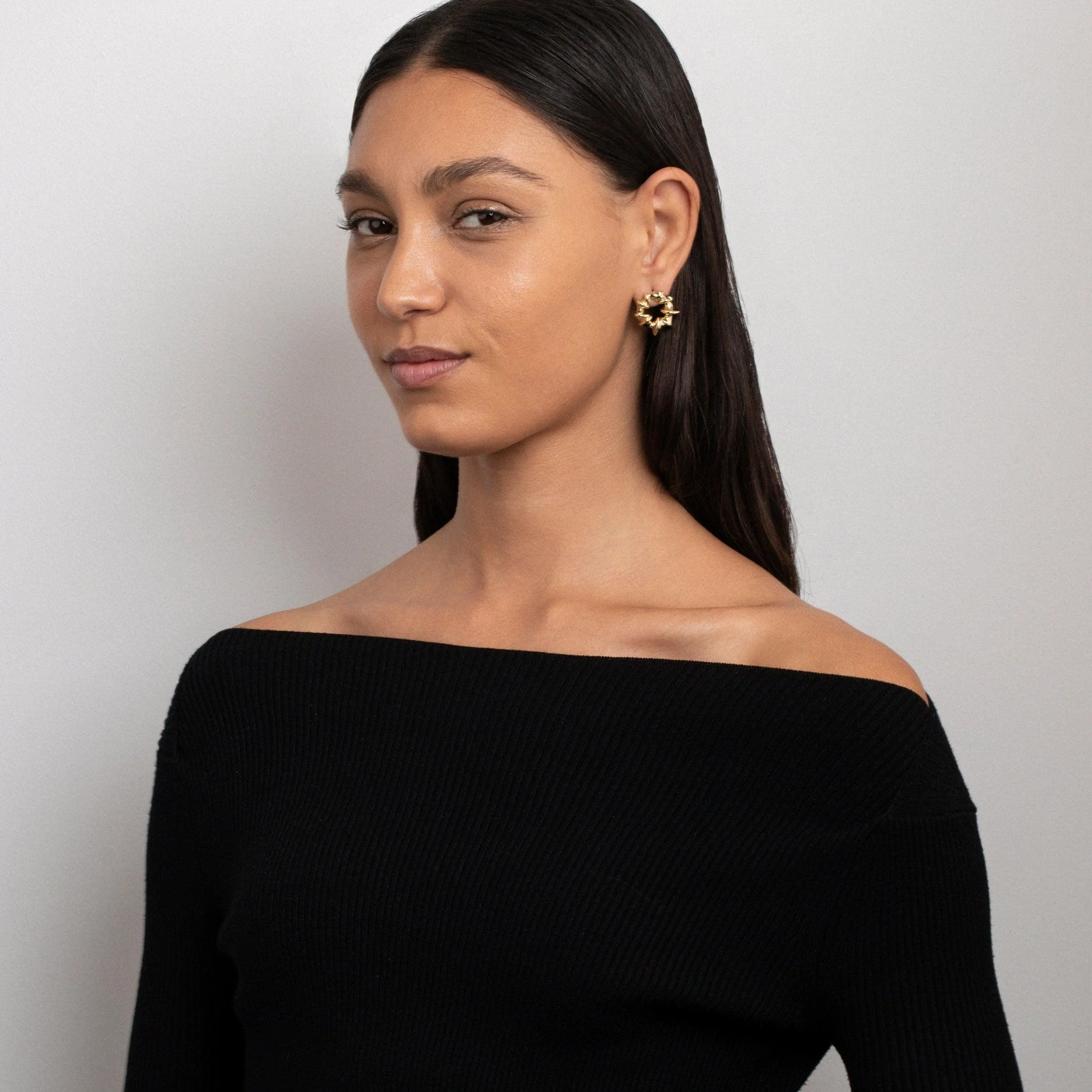 Sculpted Spiked Hoop Earrings - 18K Gold Vermeil