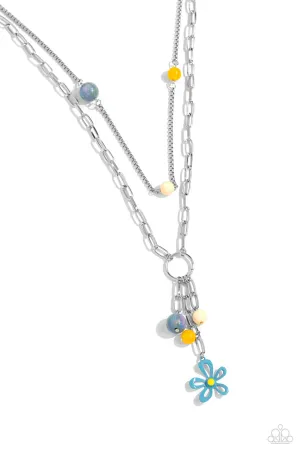 Seize the Swirls - Blue - Flower Pendant Multicolored Bead Tiered Paparazzi Short Necklace