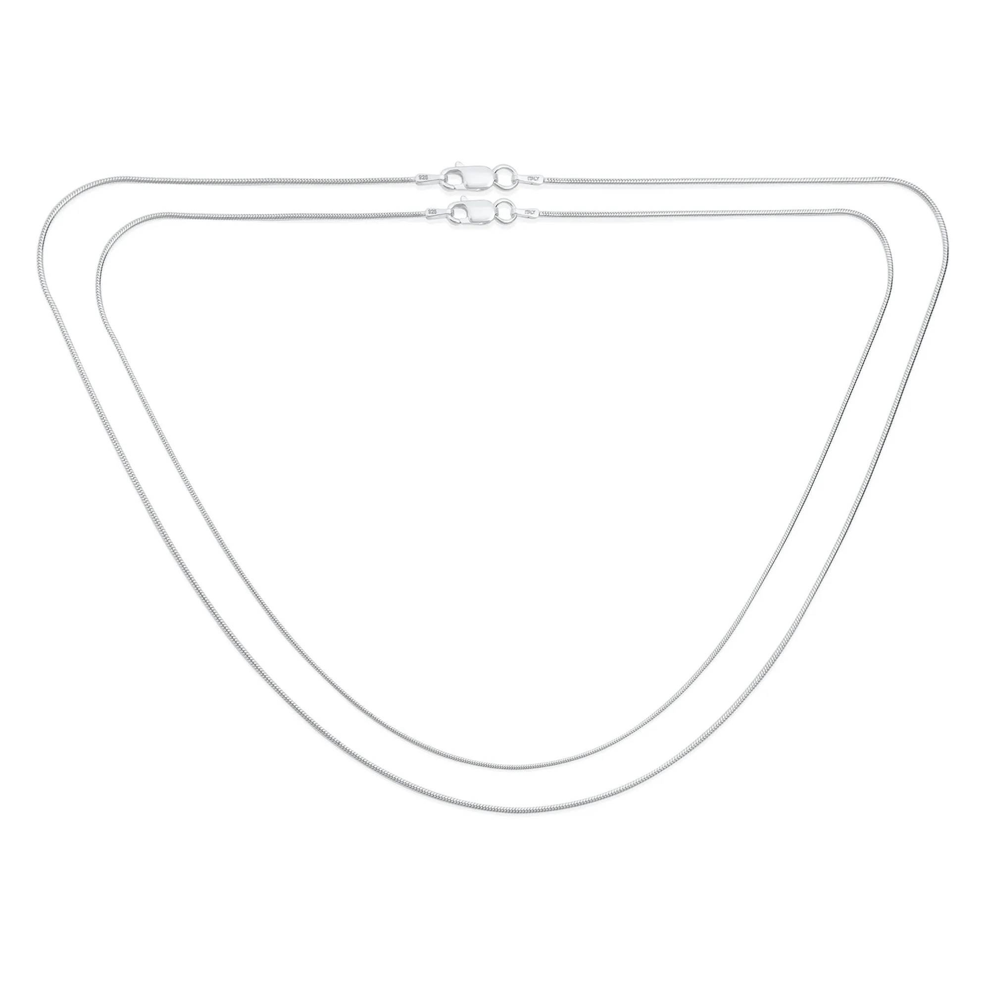 Set of 2 2MM Flexible Strong Snake Chain Necklace Sterling Silver 20 & 24 Inch