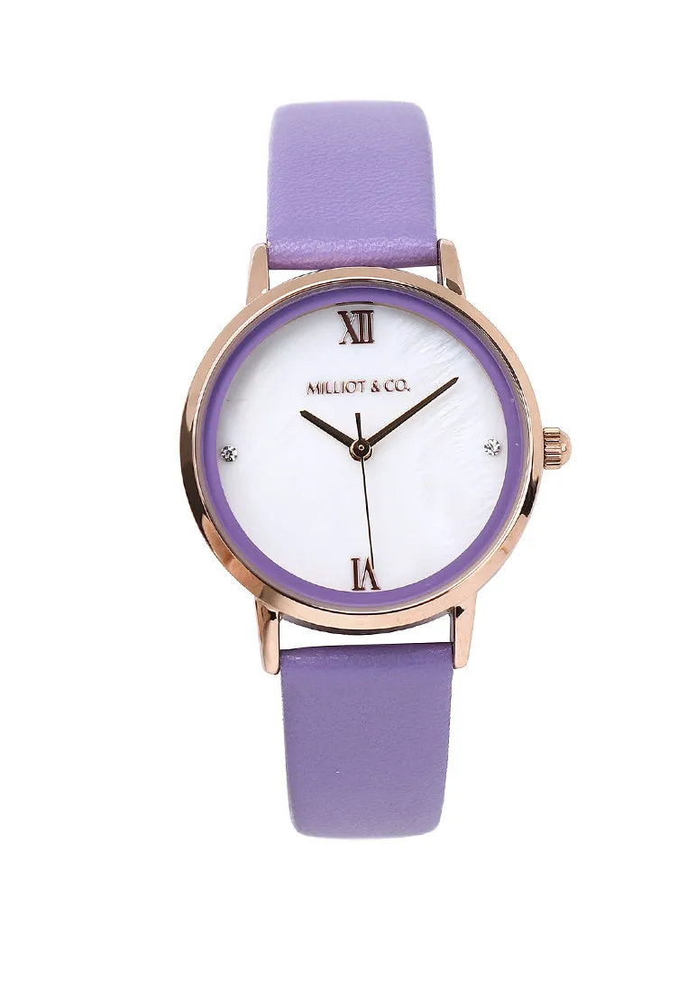 Shireen Rose Gold Leather Watch with Bracelet Set  (Thistle)