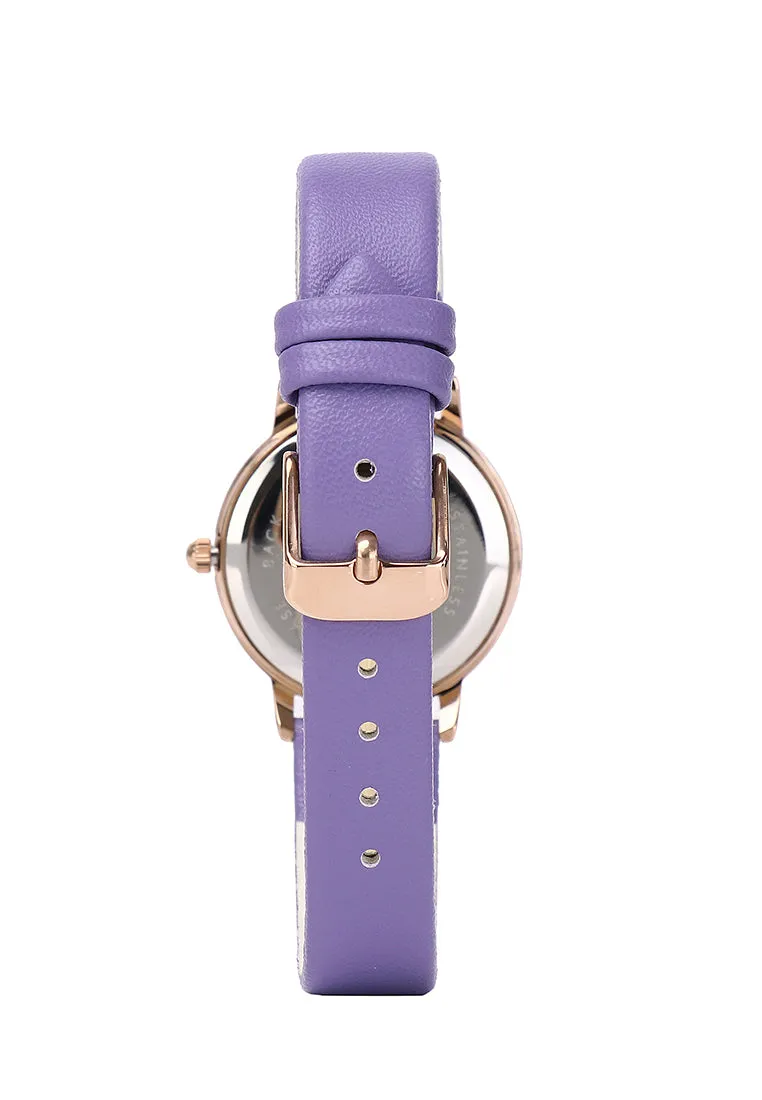 Shireen Rose Gold Leather Watch with Bracelet Set  (Thistle)