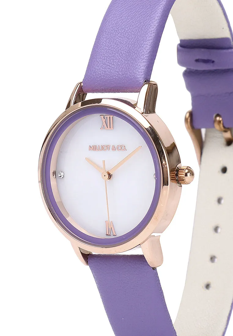 Shireen Rose Gold Leather Watch with Bracelet Set  (Thistle)
