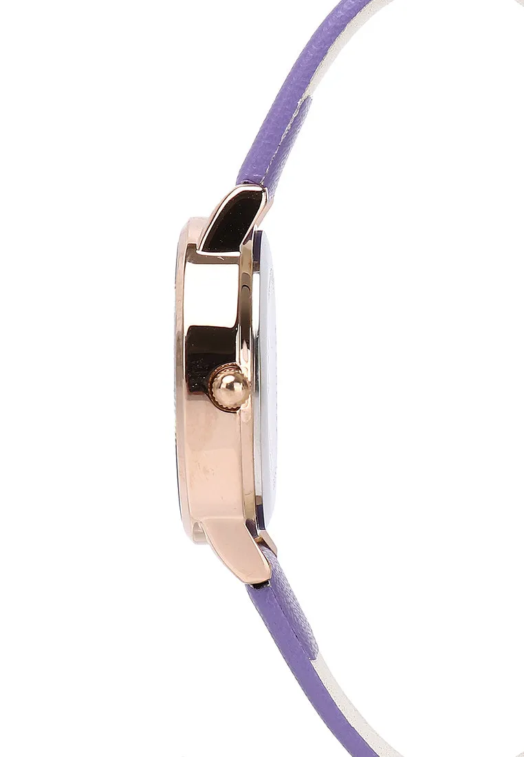 Shireen Rose Gold Leather Watch with Bracelet Set  (Thistle)