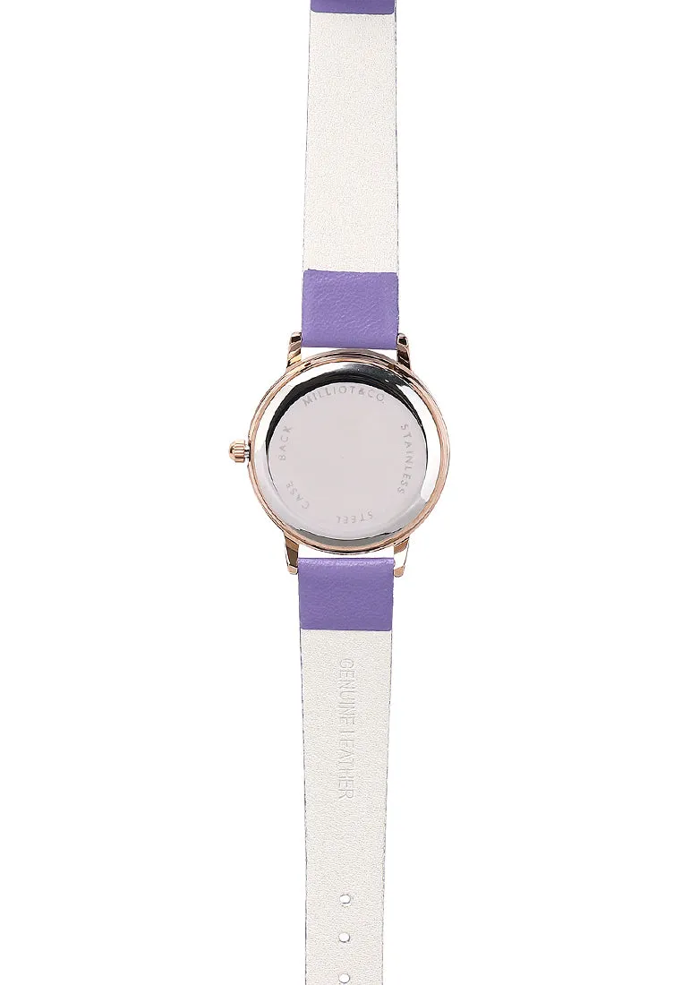 Shireen Rose Gold Leather Watch with Bracelet Set  (Thistle)