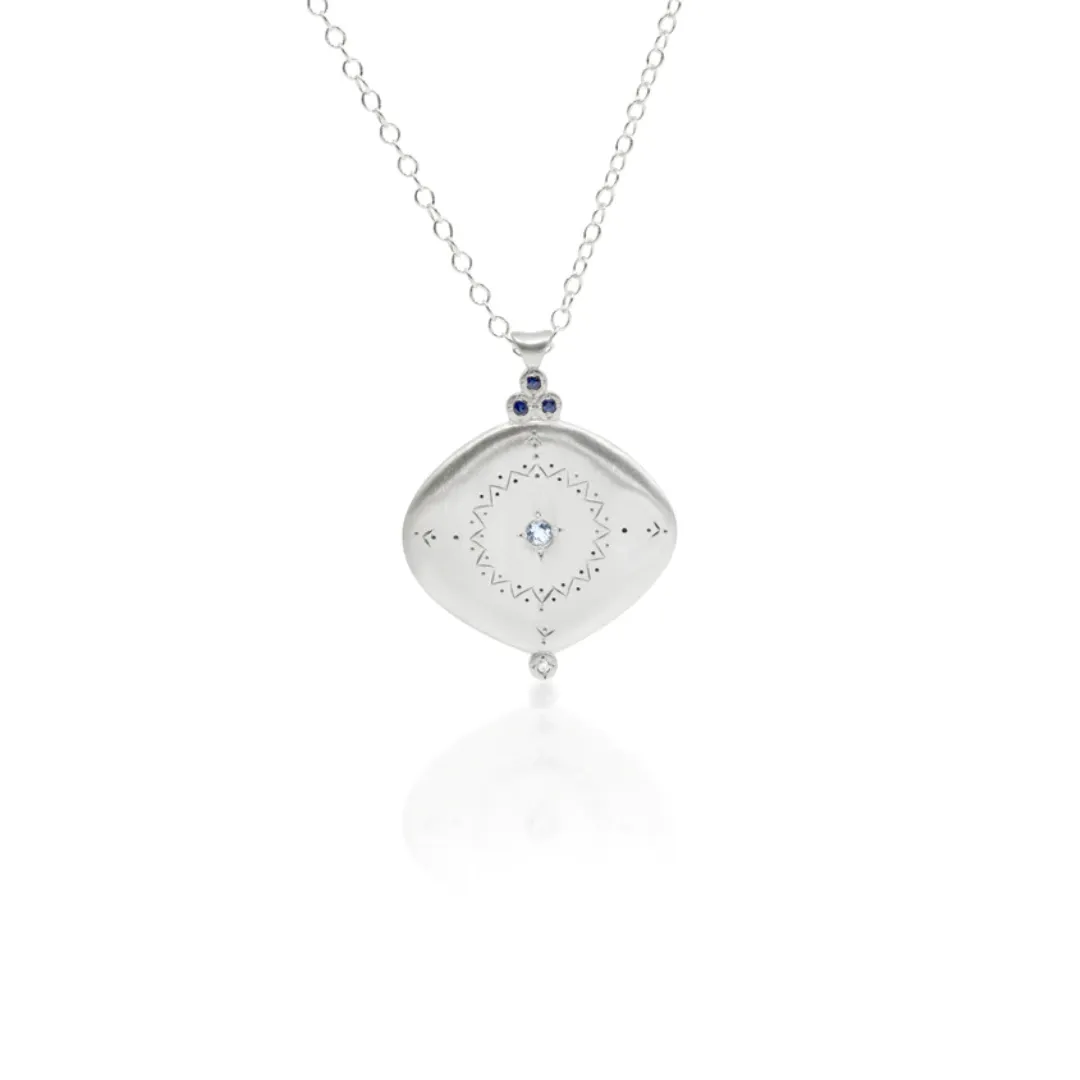 Silver Aquamarine & Diamond Compass Pendant