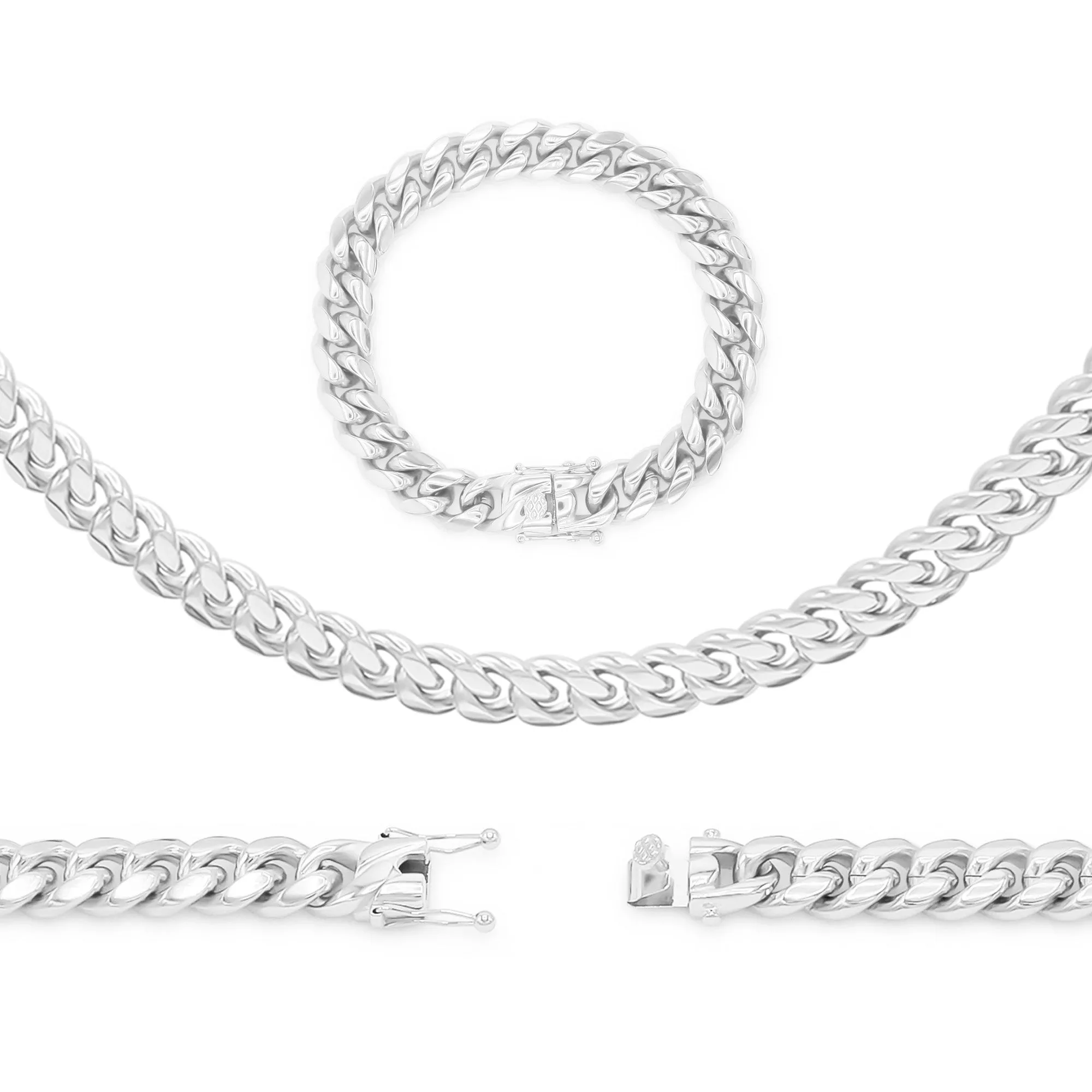 Silver Cuban Link Chain Necklace 30" Bracelet 8.5" Stainless Steel Set For Men