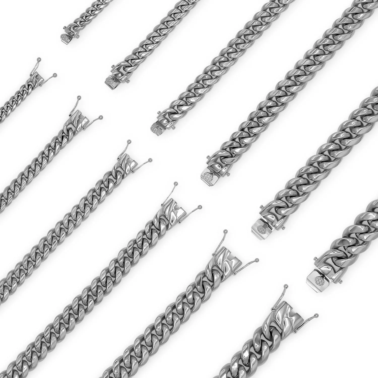 Silver Cuban Link Chain Necklace 30" Bracelet 8.5" Stainless Steel Set For Men