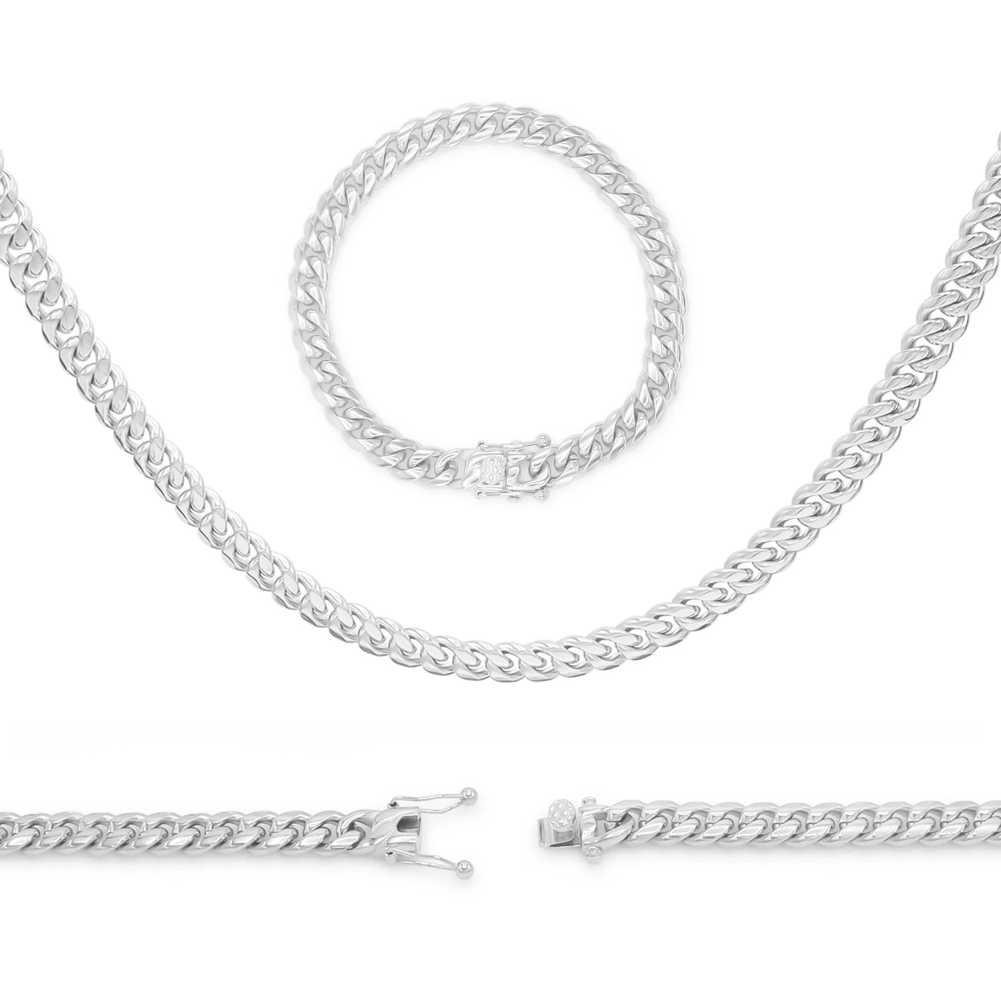 Silver Cuban Link Chain Necklace 30" Bracelet 8.5" Stainless Steel Set For Men
