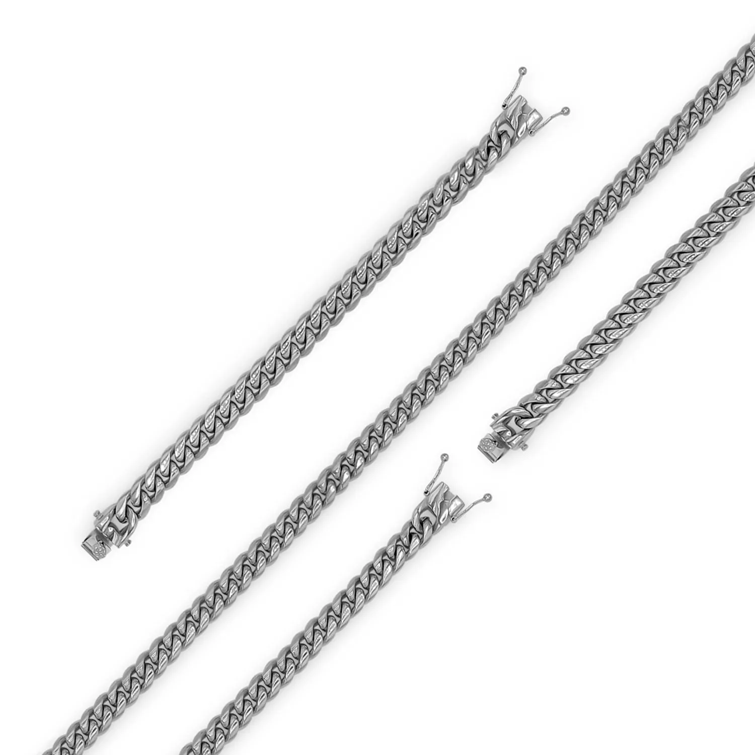 Silver Cuban Link Chain Necklace 30" Bracelet 8.5" Stainless Steel Set For Men