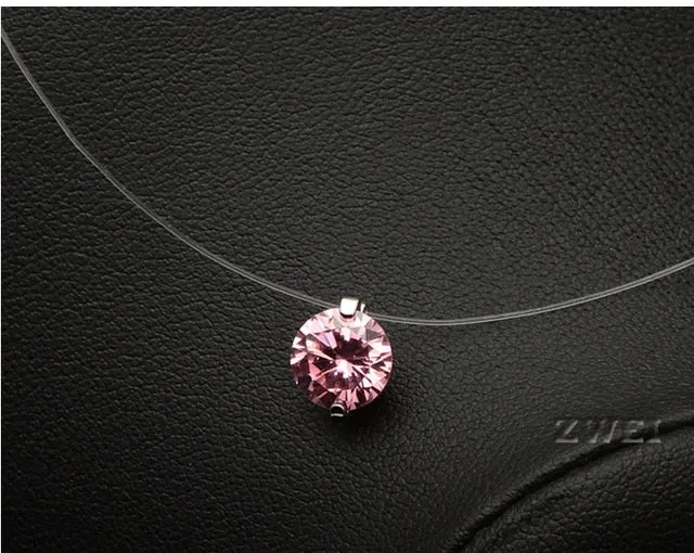 Silver dazzling zircon necklace and invisible transparent fishing line Simple pendant chain and necklace decorated for women