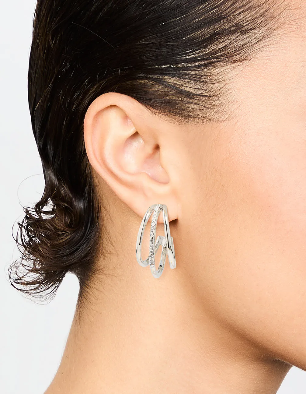 Silver Diamante Triple Hoop Earrings