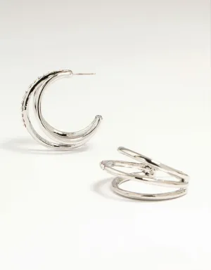 Silver Diamante Triple Hoop Earrings
