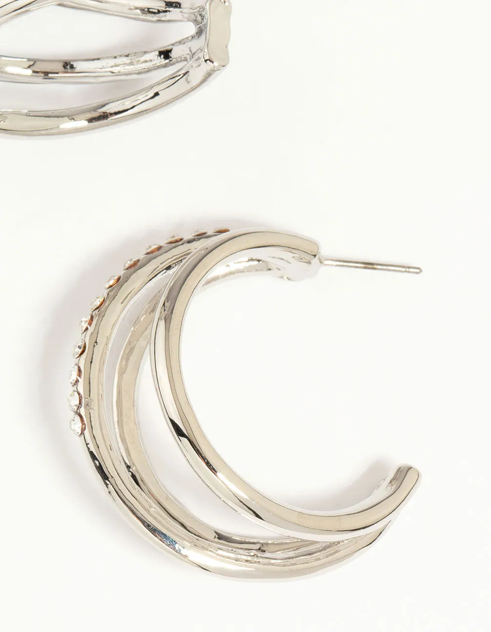 Silver Diamante Triple Hoop Earrings