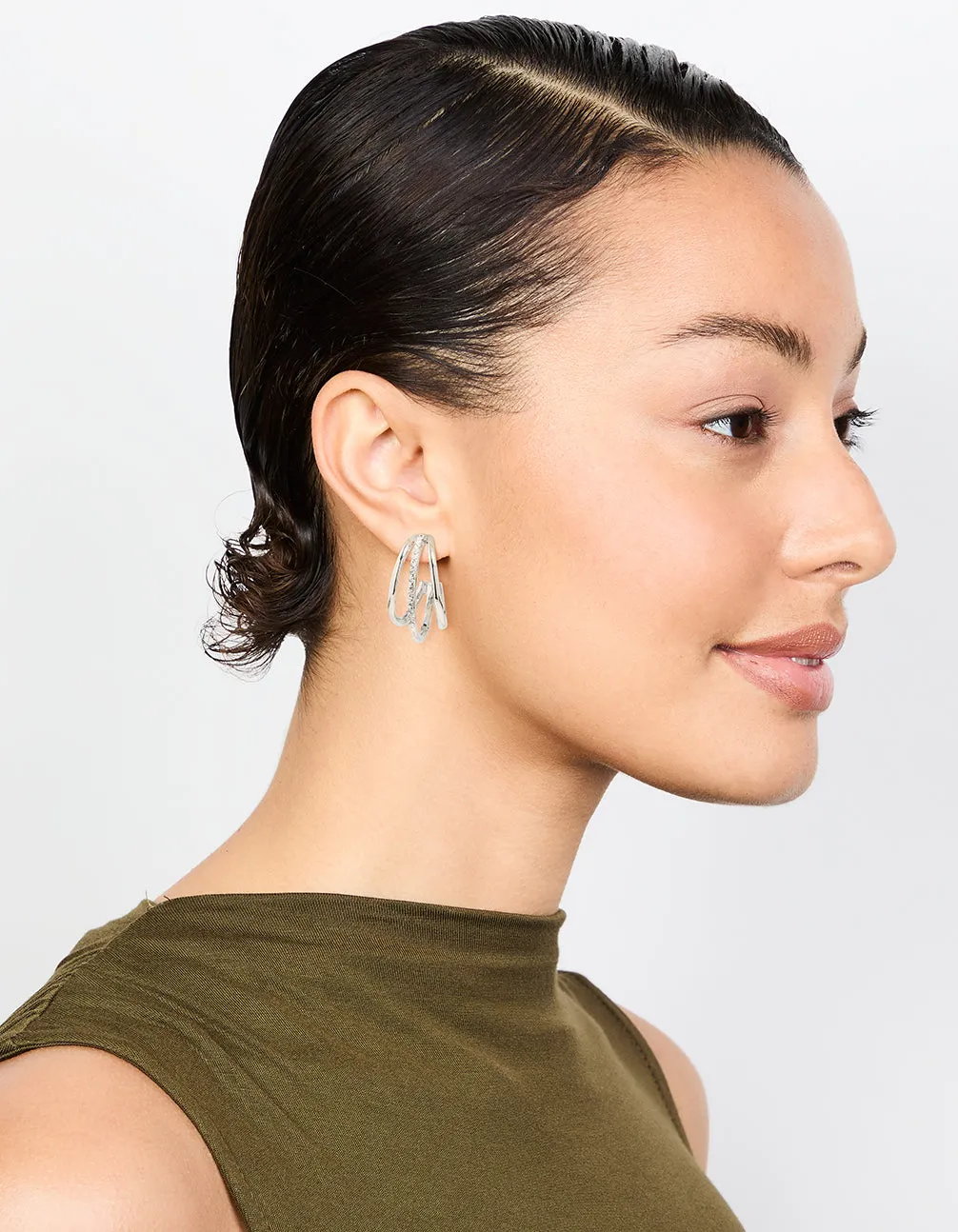 Silver Diamante Triple Hoop Earrings