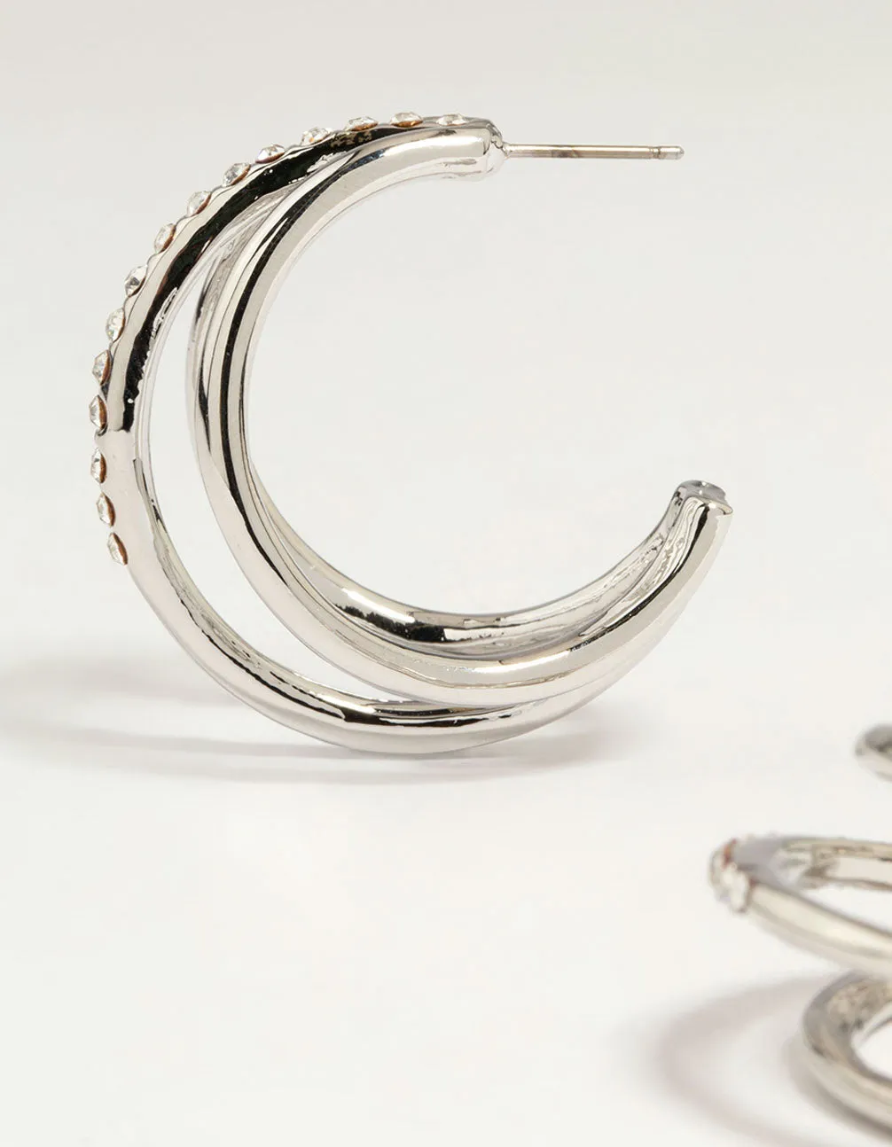 Silver Diamante Triple Hoop Earrings
