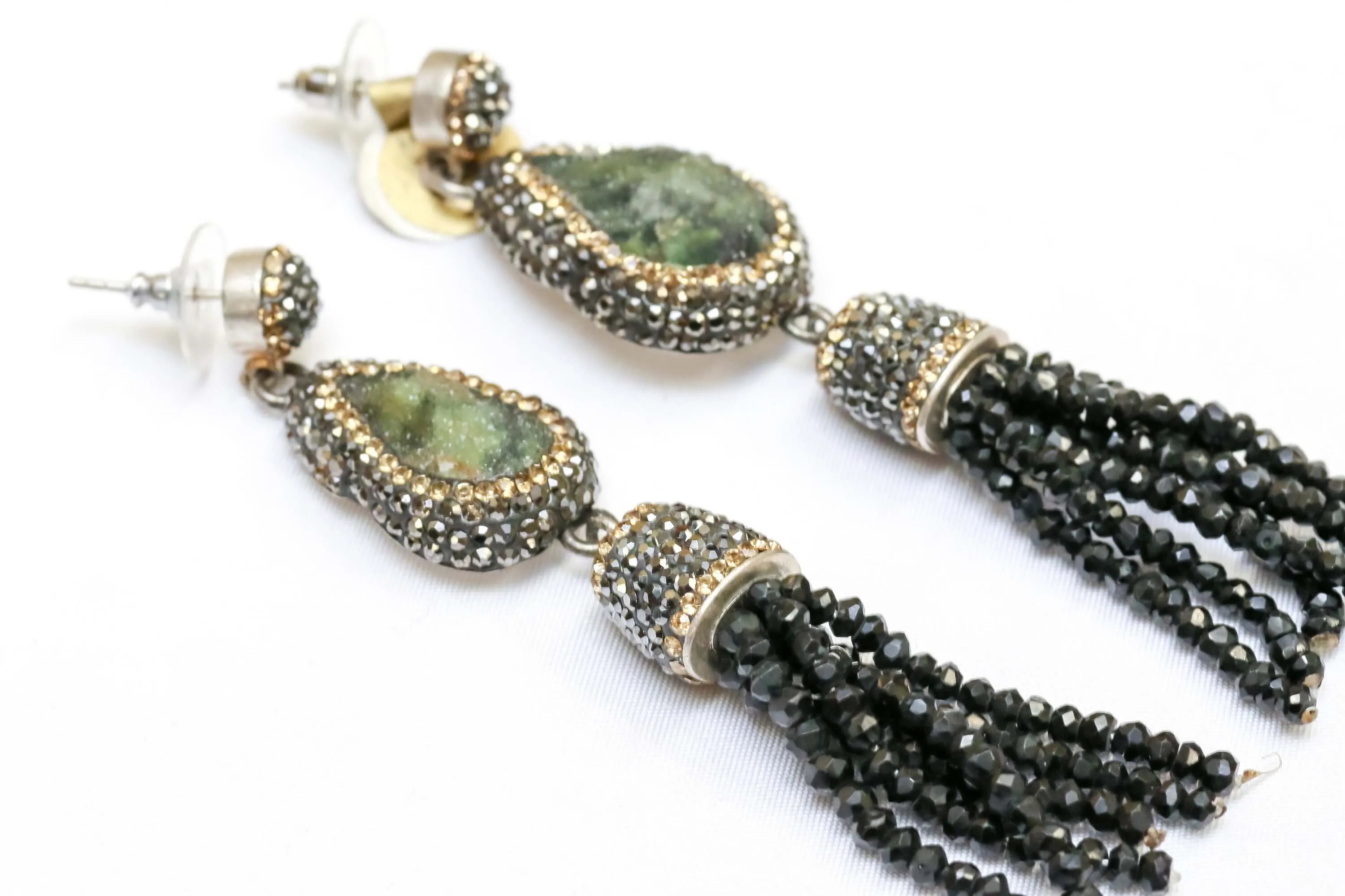 Silver Green Druzy Gemstone Earrings