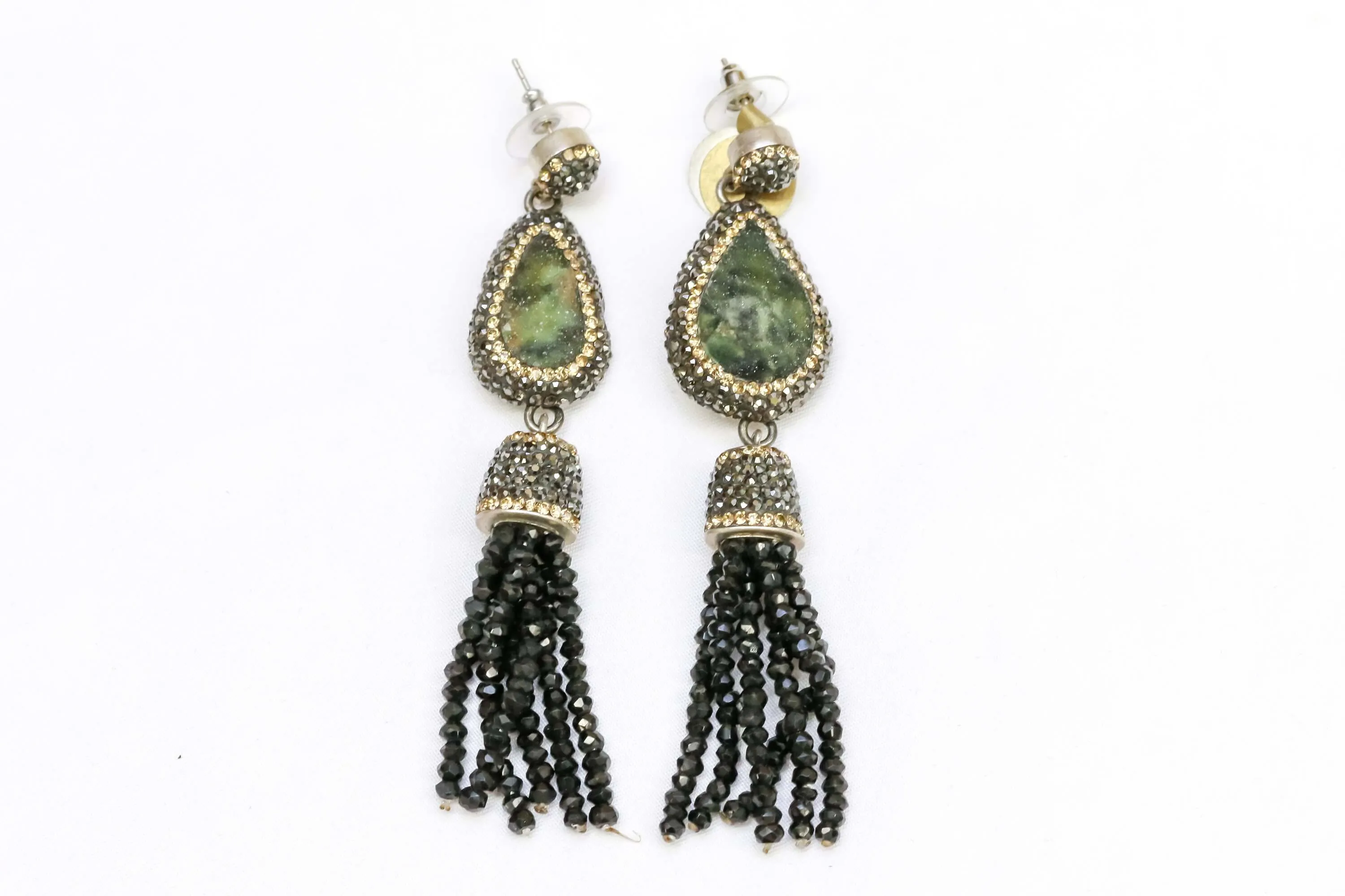 Silver Green Druzy Gemstone Earrings